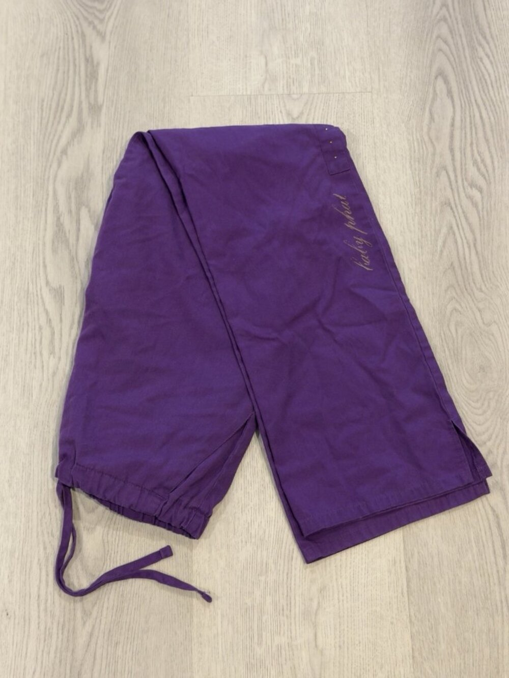 Baby Phat Purple Wide Flare Leg Pants Rhinestone Side XS Drawstring Y2K